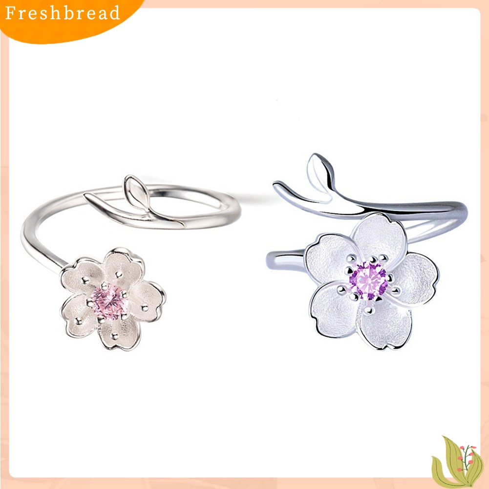 Terlaris 925 Sterling Silver Plated Cherry Blossom Sakura Open Ring Women Birthday Gift