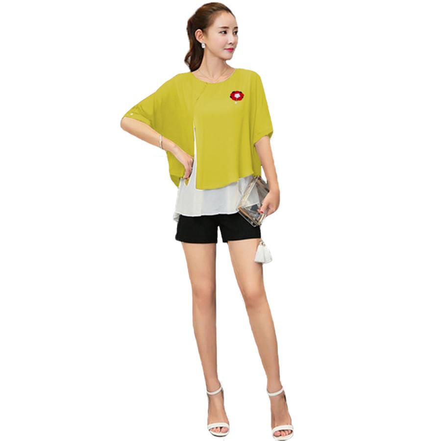 XSHOP  Blouse Sifon Gaya Korea Double Layer Variasi Bross - Rennyant