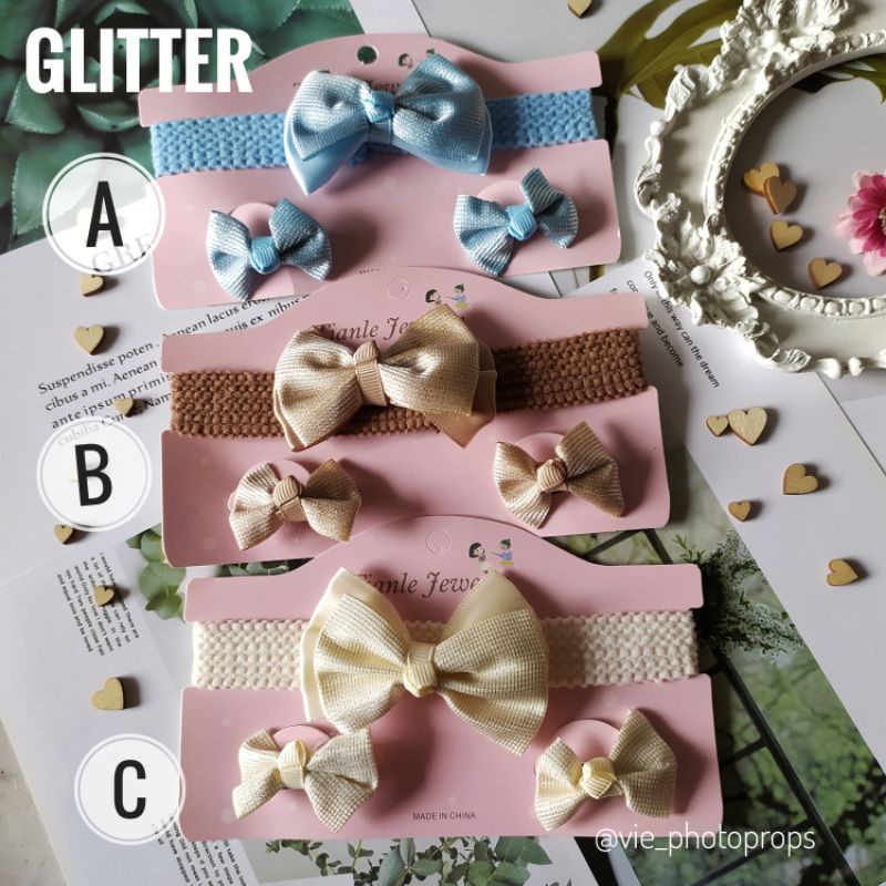 BANDANA BABY SET (GLITTER) AKSESORIS BAYI PEREMPUAN PROPS FOTO NEWBORN BABY / BAYI PROPS FOTO NEWBORN