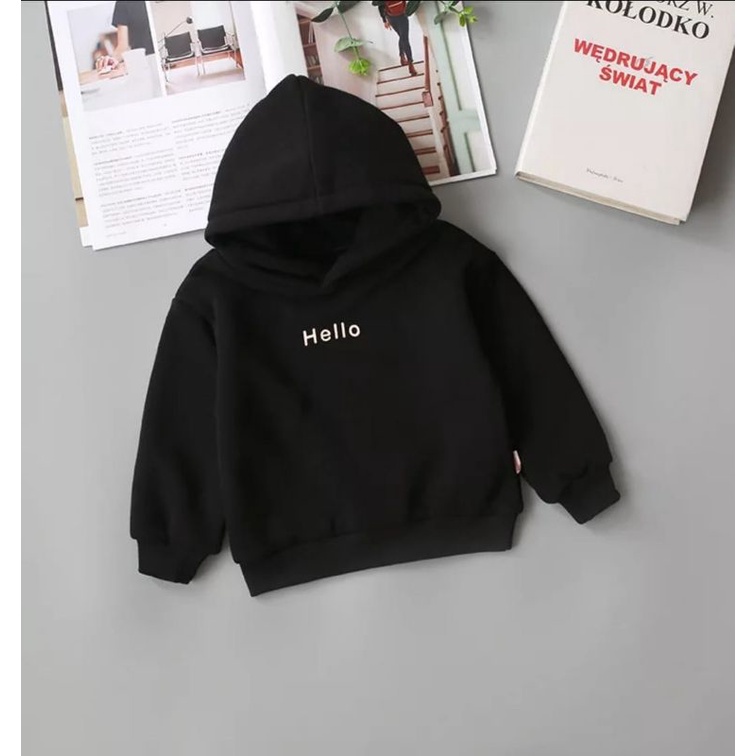 HELLO BORDIR HOODIE ANAK FLEECE UNISEX TEBAL TERBARU'