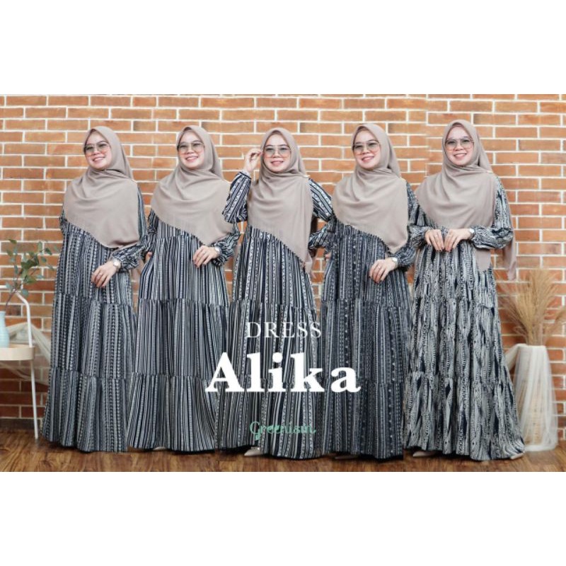Gamis Rayon Terbaru Greenism Alika Dress Monochrome hitam putih etnic