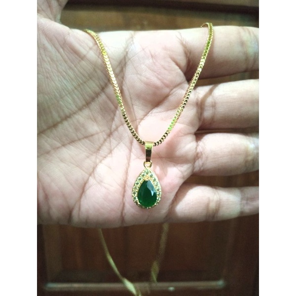 KALUNG XUPING + LIONTIN BATU PERMATA H*JAU//LAPIS EMAS