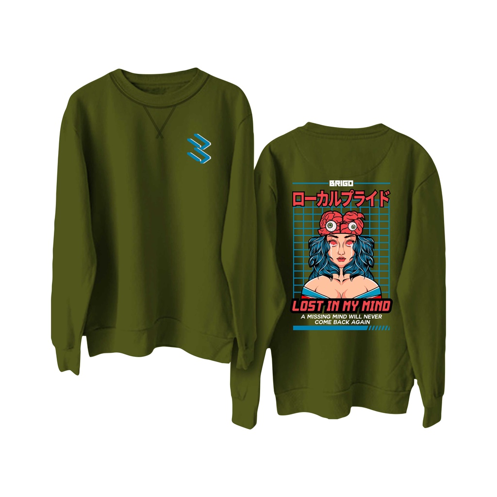 BRIGO Basic Sweatshirt  Mind II Sweater Crewneck BRIGO Mind Sablon DTF Fleece Cotton M-XXL (Pria &amp; Wanita) Free stiker&amp;Gantungan Kunci