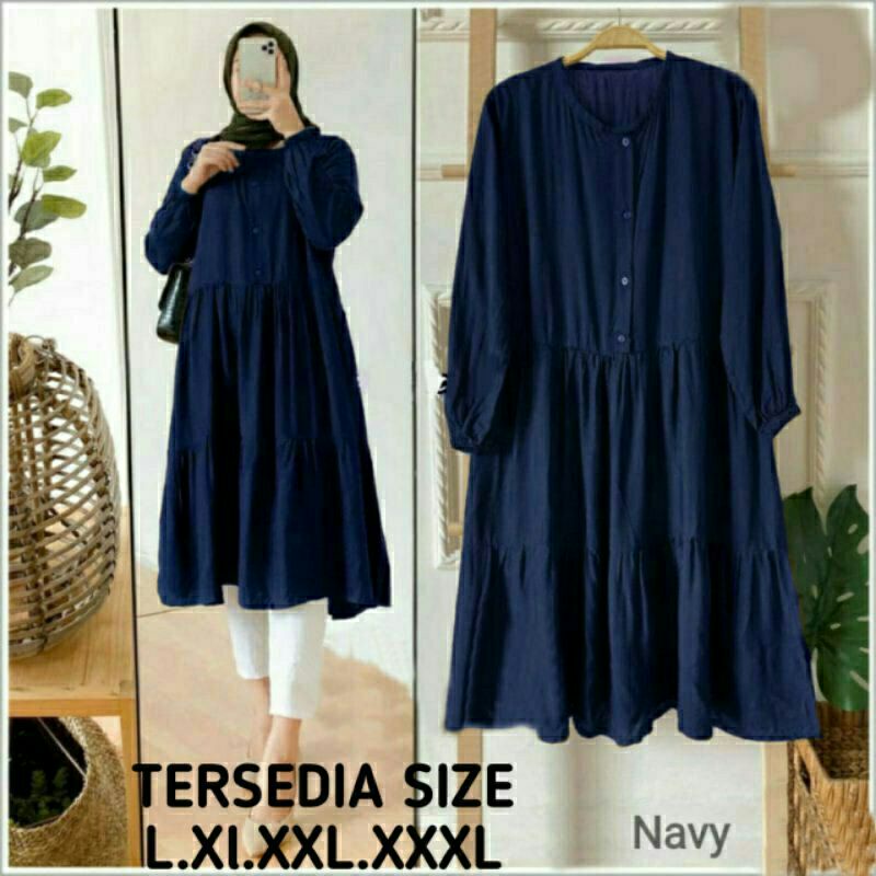 Baju Atasan Tunik Polos Jumbo Ld 120-130 wiza Muslim Terbaru Atasan Kemeja Polos Rayon Premium Termu