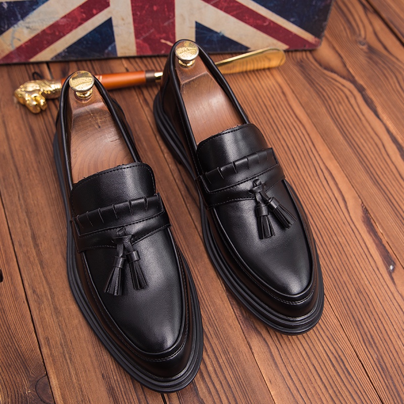 British Klasik Sepatu Pria Tassel Loafer Sepatu Pantofel Santai Formal Kerja Kulit Sapi Asli Pesta Kantor Hitam 172