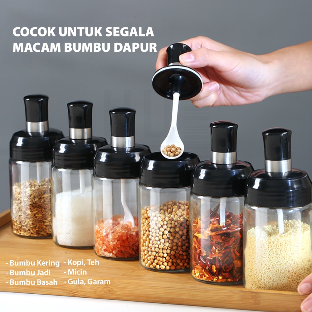 HUGO Tempat Bumbu Dapur Garam Gula Lada Minyak Goreng Serbaguna Botol Kaca Kedap Udara Premium Quality