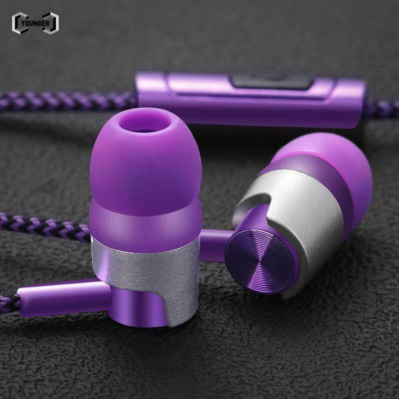 Headset Earphone In-ear Bass Stereo Kabel Kepang 3.5mm Dengan Mic Untuk Olahraga