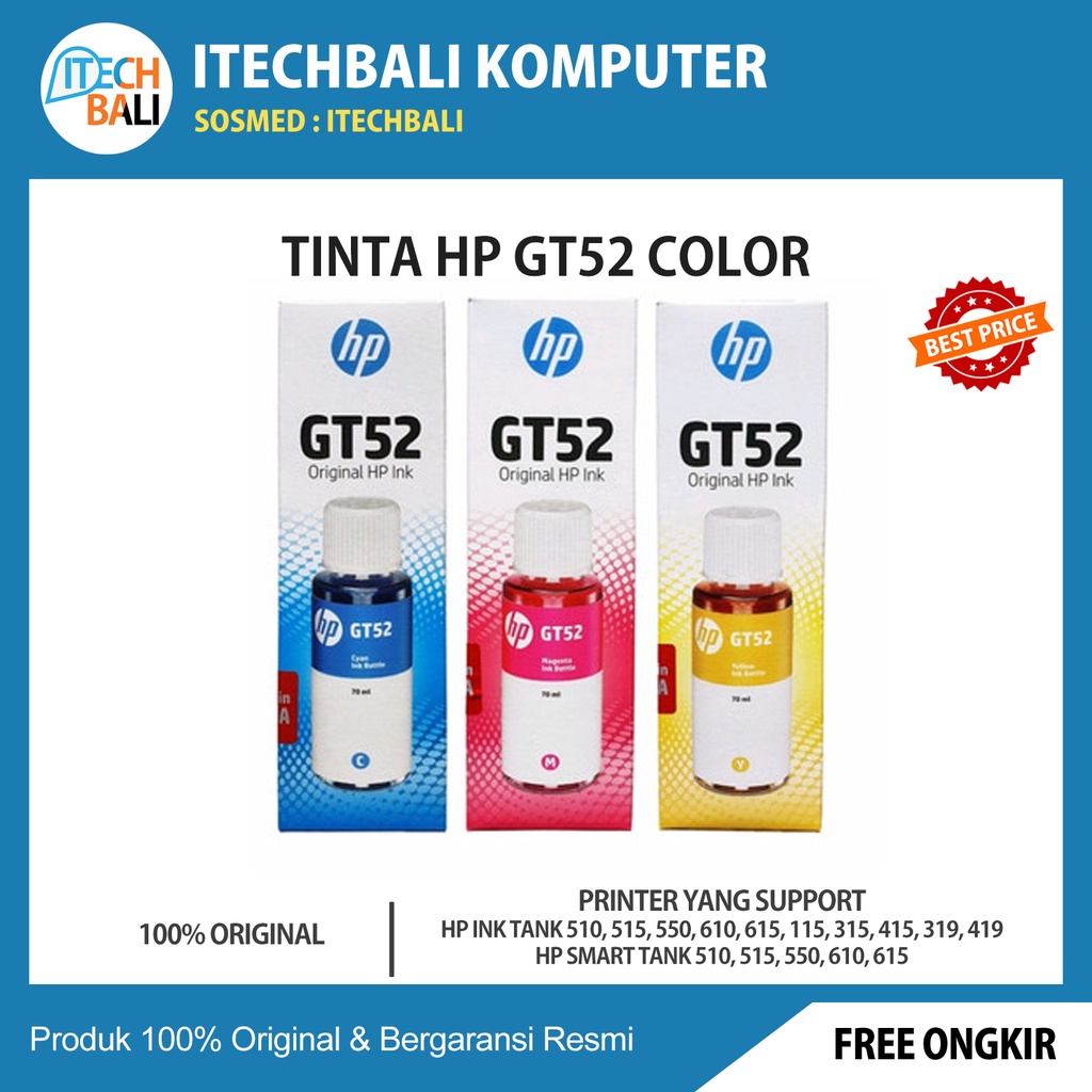 Tinta HP GT52 Color GT53 Black Hp 310 315 410 415 Original Ink Bottle