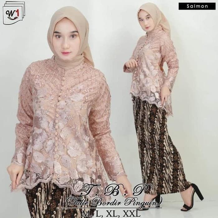 set kebaya tulle bordir pinguin berkualitas