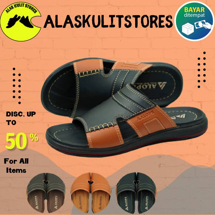 Sandal Slide Pria Original Branded Kulit Ori 100% Sendal Selop Pakalolo Slip On Murah Slop Dewasa