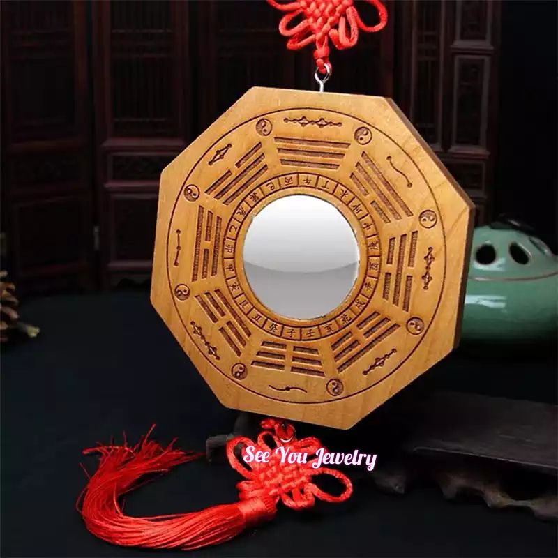 Cermin Patkwa Bagua Pakua Cermin Yin Yang Kayu Alami untuk Fengshui ruangan rumah