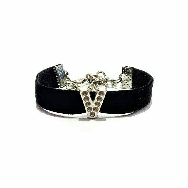 Silver Initial Custom Black Velvet Choker Bracelet / Gelang Silver Inisial | Gelang Handmade