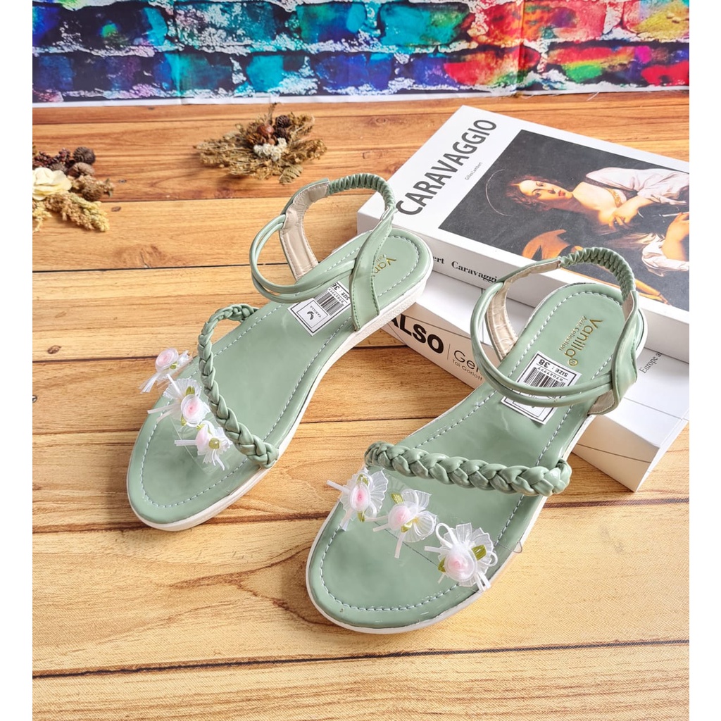 ABBUSHOES Us 107 flat shoes sol jadi tali bunga merona 3cm