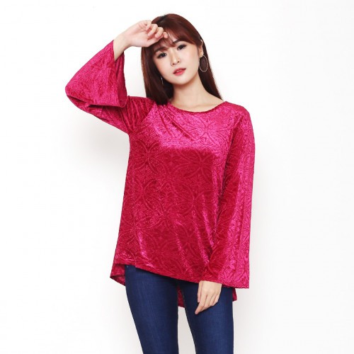  3warna CATO Velour Flaresleeve Blouse  Baju  Atasan 