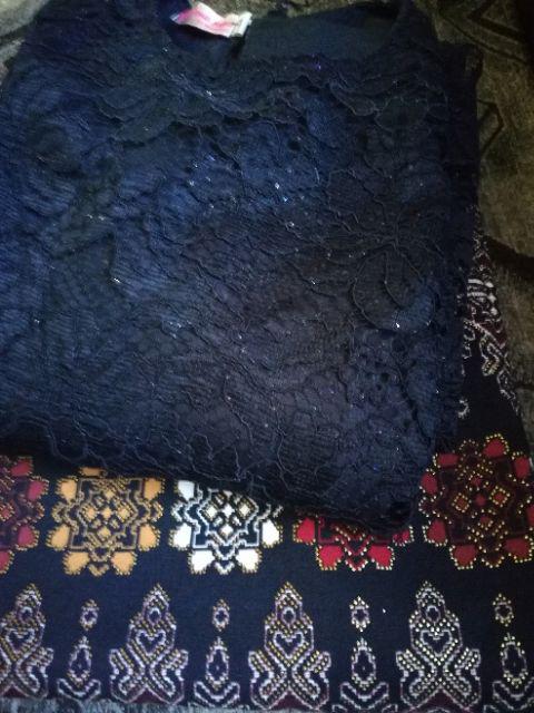 Realpict Stelan Kurung Semi Gamis Naya Bahan Brukat Gliter Rok Plisket Katun Batik Silk