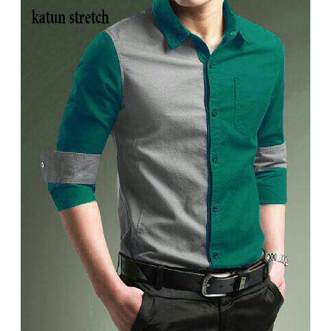 [hem combo OT varian warna] kemeja pria katun stretch lengan panjang varian warna