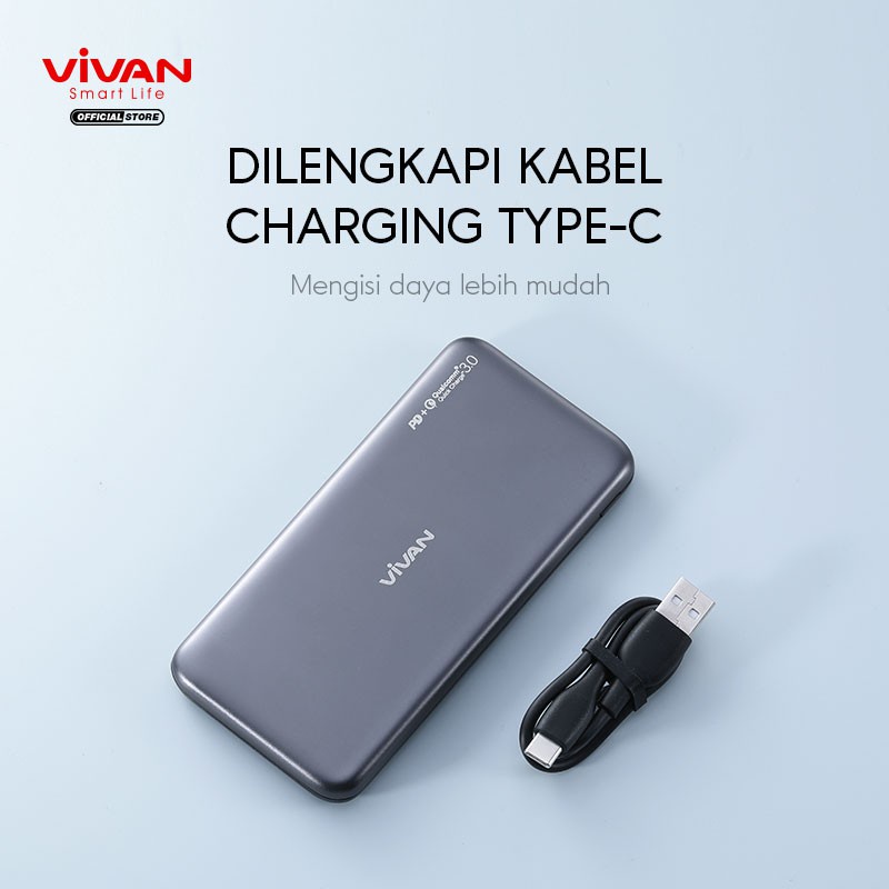 VIVAN VPB-N10 Powerbank 10000mAh 20W Dual Output USB &amp; Type C PD QC  - Garansi Resmi 1 Tahun