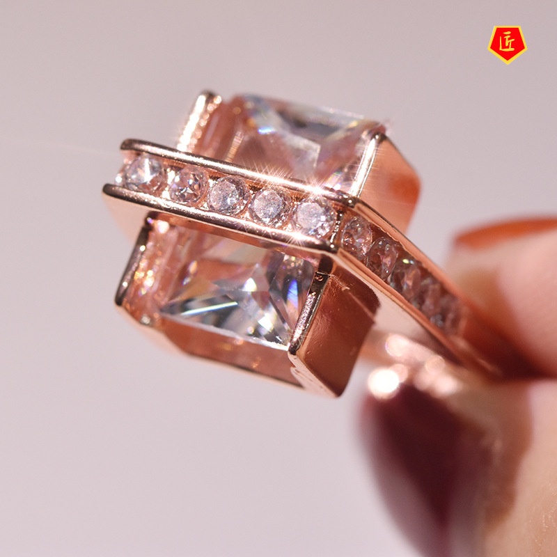 [Ready Stock]Fashion Personality 14K Rose Gold Micro Inlaid with Diamond Ring