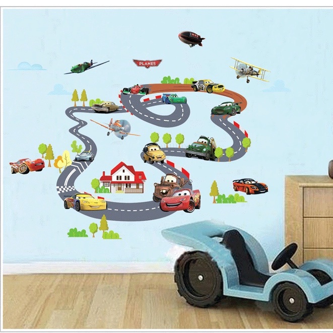 Reliza Wall Sticker Sirkuit Mobil Cartoon Car Transportation Stiker Dinding XY1160