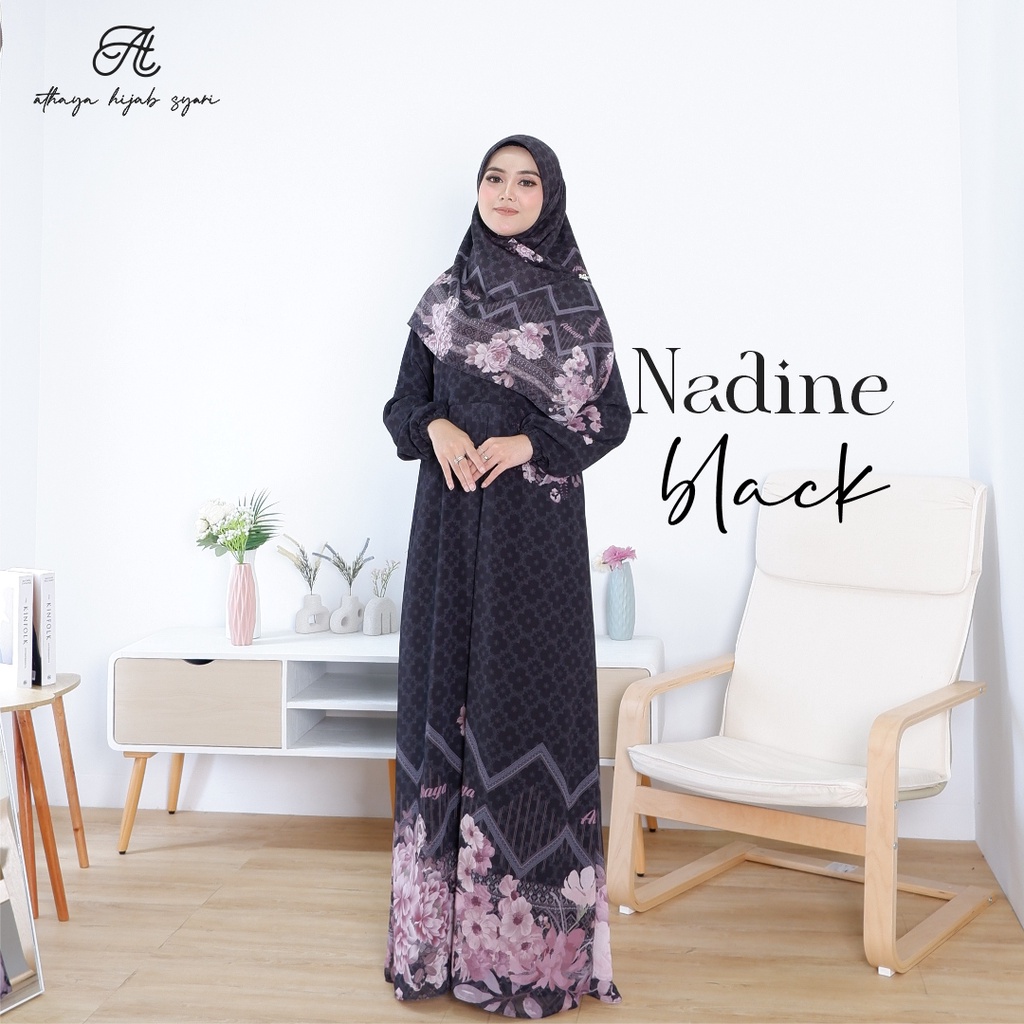 Athaya - Nadine Scarf Series Black| Gamis + Hijab Syari | Dress Muslim Wanita