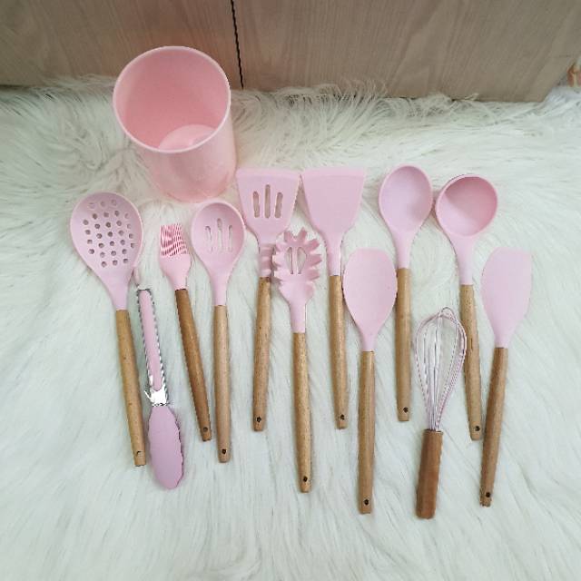 Wooden spatula set 13pcs with STRAINER Spatula / sodet/ sutil spatula set gagang kayu