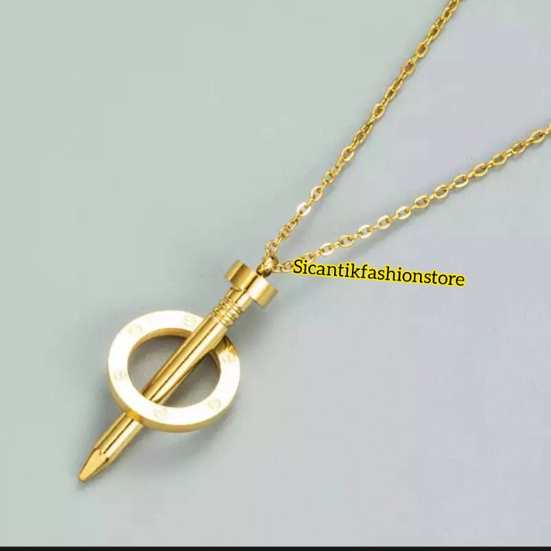 Kalung Titanium Wanita Liontin Motif Paku Warna Gold Rose Gold Fashion Wanita Terlaris Anti Karat Tidak Luntur Kalung Wanita Terbaru Kekinian