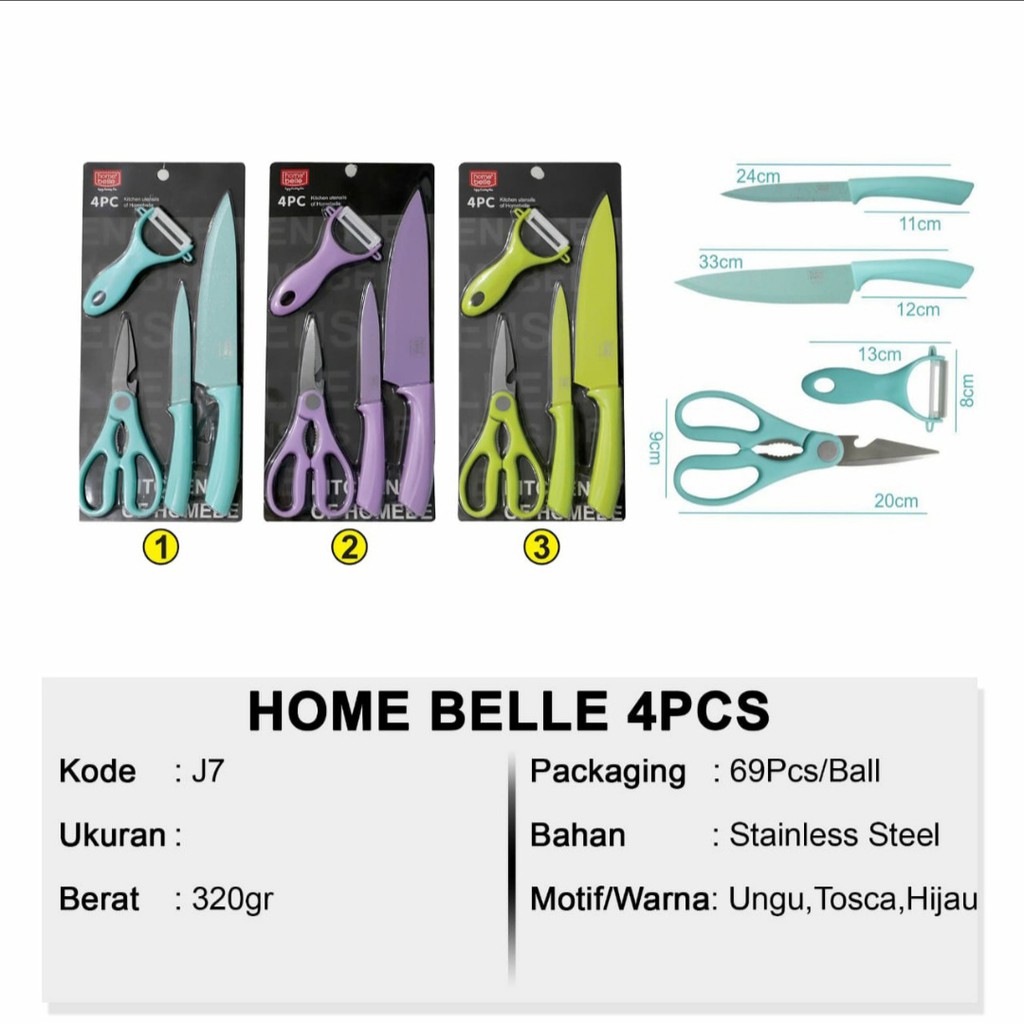 FREE BUBLE KNIFE SET / PISAU SET HOMEBELLE STAINLESS STEEL 4 IN 1