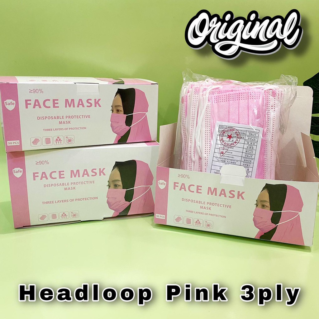 VS GG -  MASKER HIJAB / HEADLOOP 3PLY ISI 50PCS MASK AMAN HIGIENIS