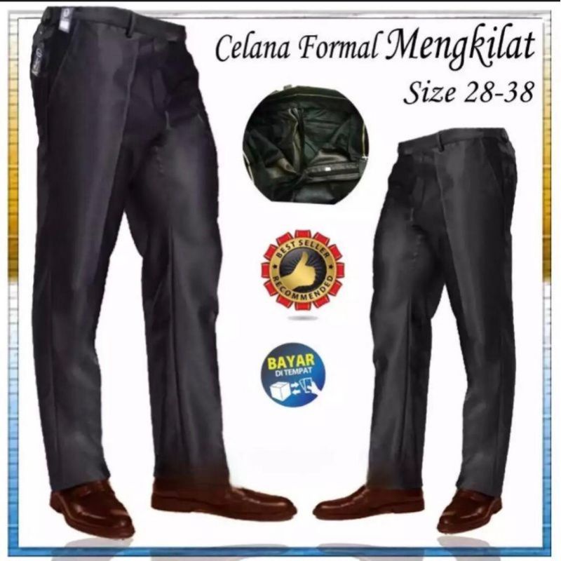 Celana Kantor Mengkilap Pria 28 34 Bahan Metallic Celana Formal Masa Kini Realpict Keren Celana Kerja Harian