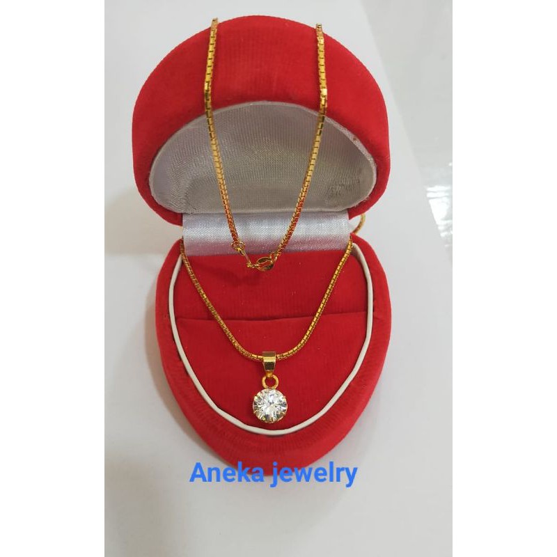 Kalung Santa + Liontin Desi, Perak 925, Sepuh emas kuning