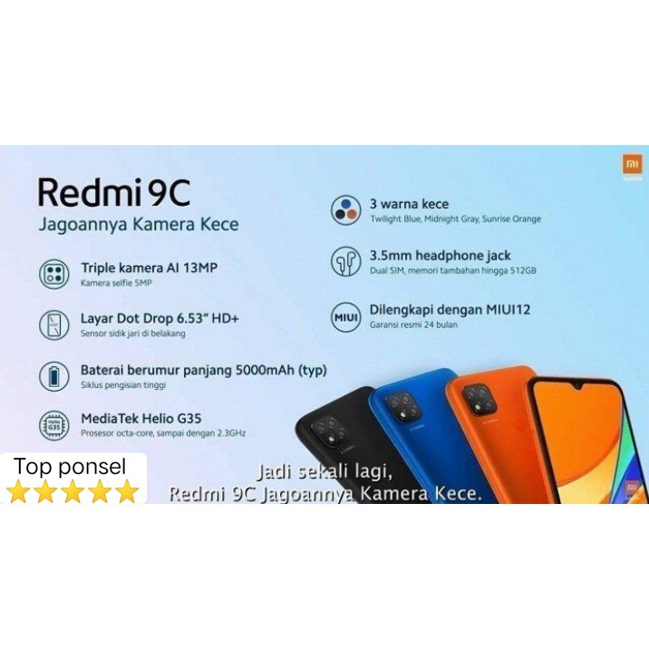Xiaomi Redmi 9c Garansi  Resmi - Ram 4GB/64GB