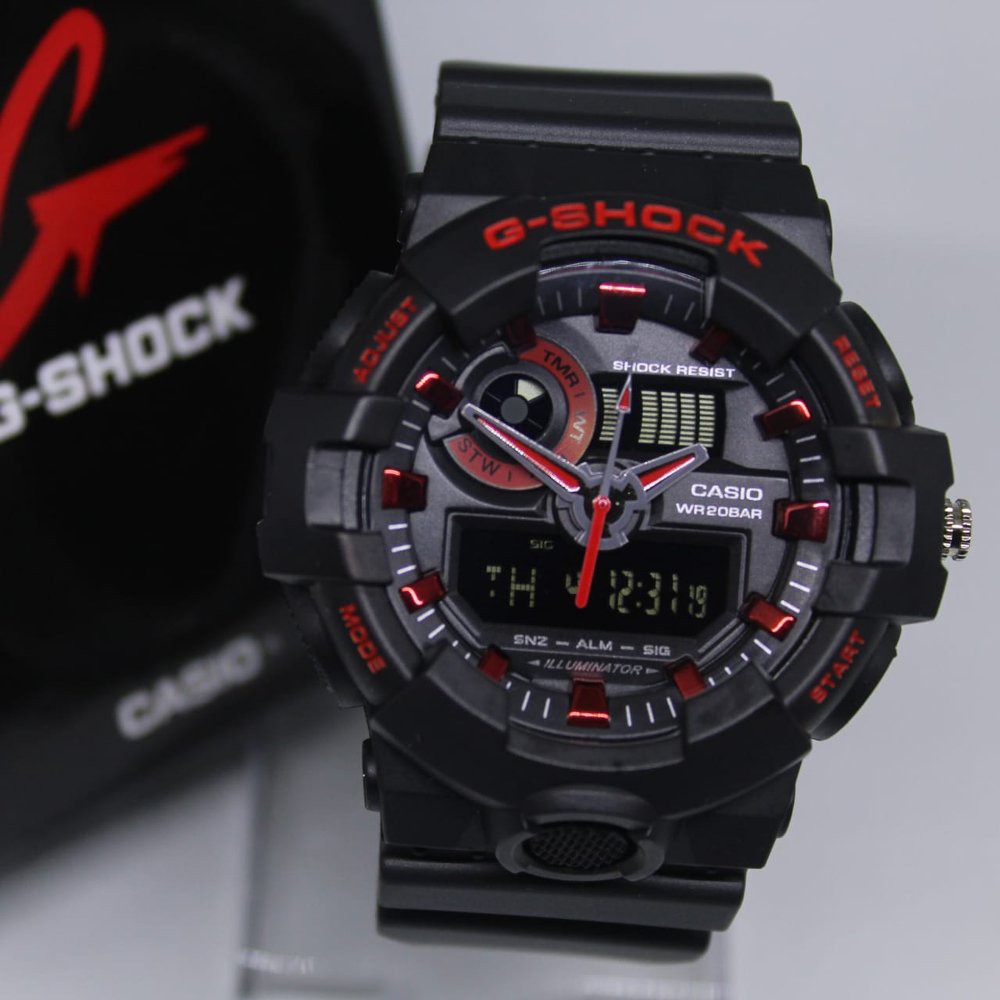 JAM TANGAN PRIA KEREN G-SHOCK GA 700 BLACK LIST RED