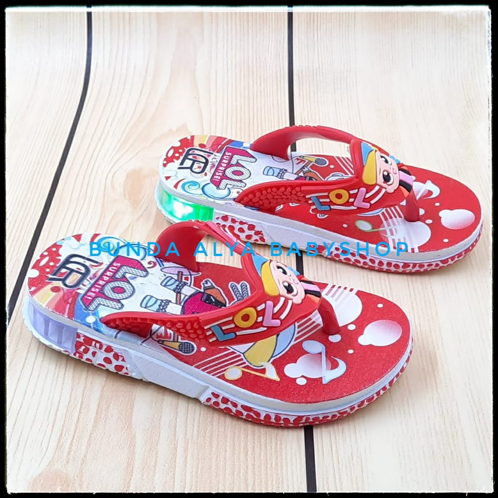 Sandal Anak Perempuan Jepit LED Usia 1 Tahunan Import  - Senal Anak Cewek Kartun MERAH Size 27