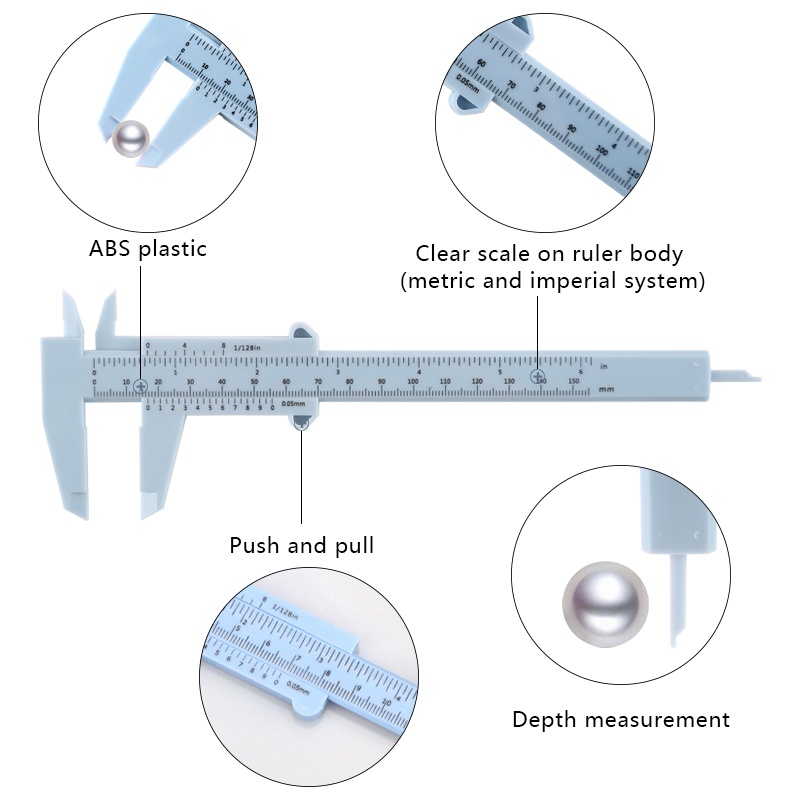 150mm Portable Plastik Ukur Vernier Caliper Bead Micrometer Alat Ukur Akurat Dalika