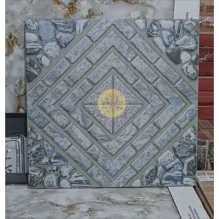 Keramik Lantai Teras Garasi Dinding Kasar Motif Batu Alam Timbul Matt 40x40 Batuta Grey