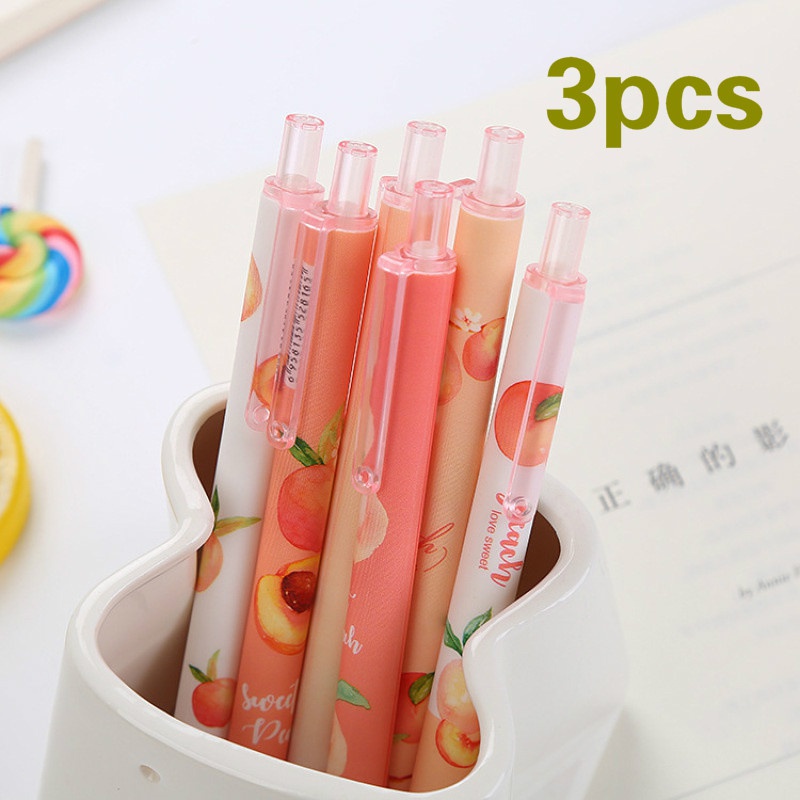 3pcs Peach Motif Gel Pens For School / Office Signature