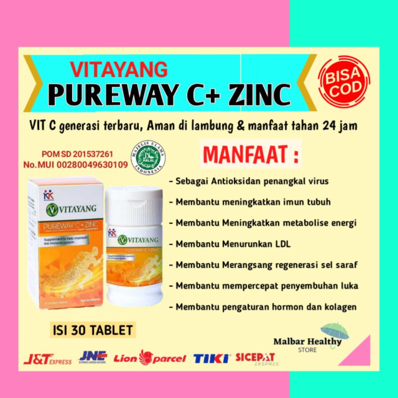 Vit C + Zink 500mg Vitamin Generasi Terbaru | 30 Tab | Anti Corona | Aman di Lambung | tahan 24 jam