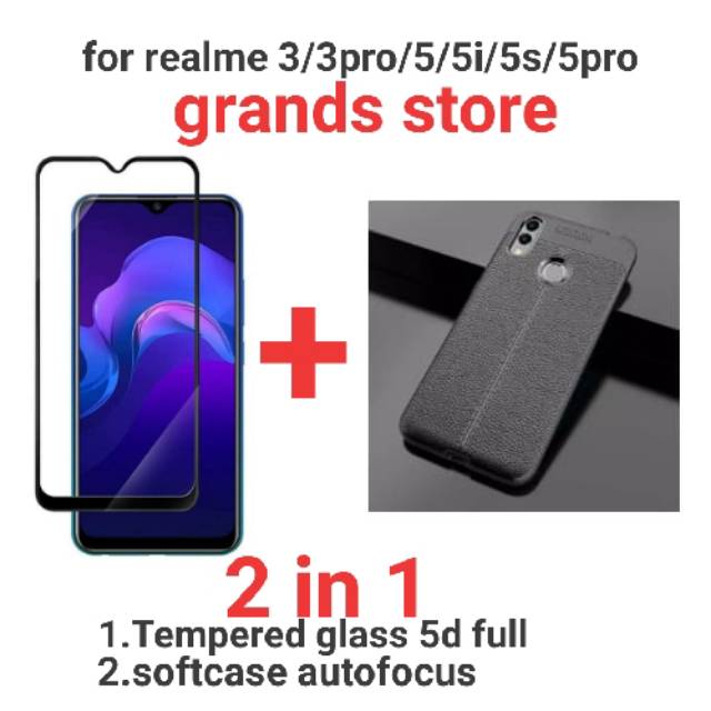 Tempered glass Full+case autofocus realme 2pro/3/3pro/5/5i/5s/5pro/6/7/C1/C2/C3/C11/C12/C15/XT