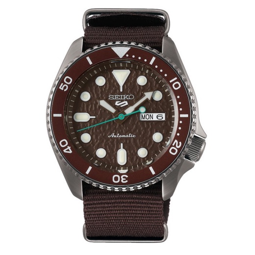 SEIKO 5 SRPD85K1 AUTOMATIC BROWN DIAL BROWN NYLON STRAP SRPD85