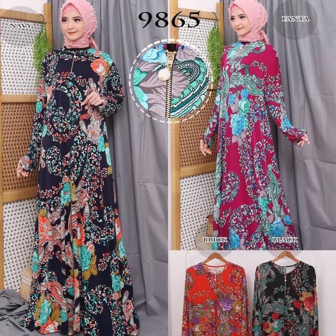 Baju Gamis Wanita Terbaru Gamis Jumbo Jersey Korea 4L &amp; 6L 9865/9866 - Orange, 6L