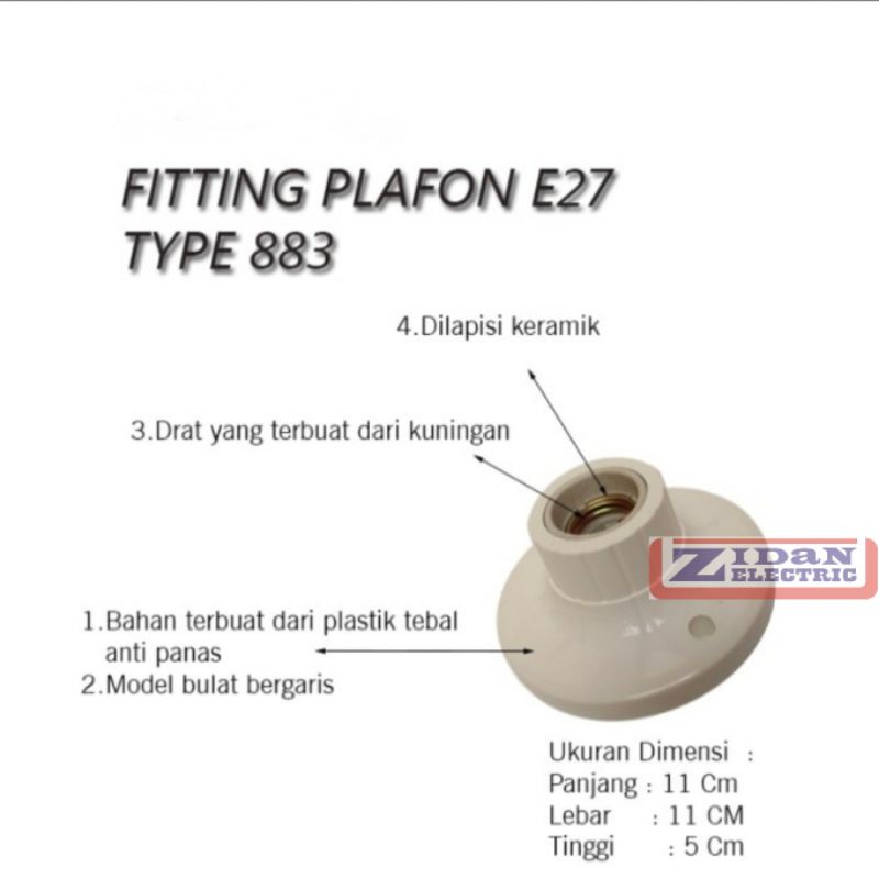 Fitting Plafon Segi Kotak Bulat / Fitting Lampu Plafon Segi Kotak Bulat Keramik E27 Body Besar Jiamei