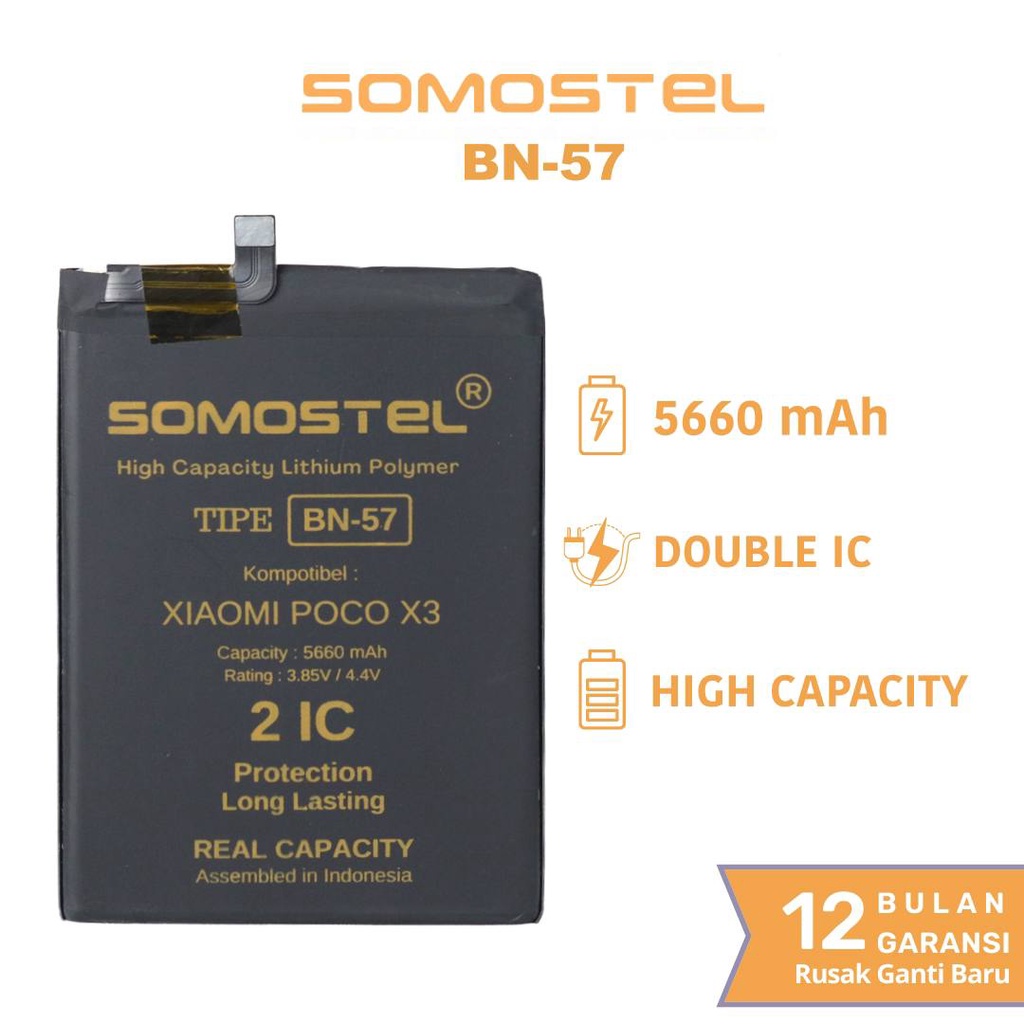 Somostel - BN57 Xiaomi Poco X3 / Poco X3 Pro / Poco X3 NFC Batre Batrai Baterai