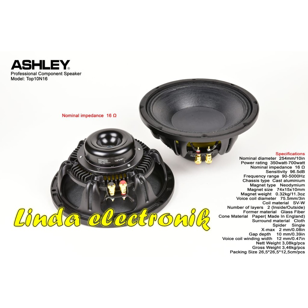 Speaker Component Ashley Top10N16 Woofer 10 inch Original