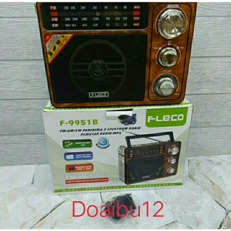 Cod Radio Jadi Clasik Bluetooth Fleco F-9951//Radio 3 Band//Radio Lampu senter