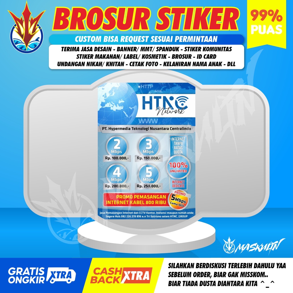 

Cetak Brosur Promo Pemasangan Internet Kabel WiFi Unlimited Cepat Murah Free Design Full Color A5 A6