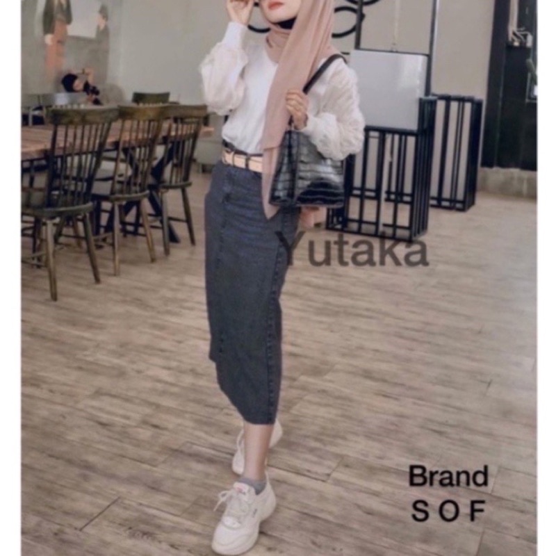 (Bisa Cod) Rok Span unfinished cut | Yuki skirt | Rok jeans 7/9 | Rok panjang | Rok jeans | Rok ootd | korea-3
