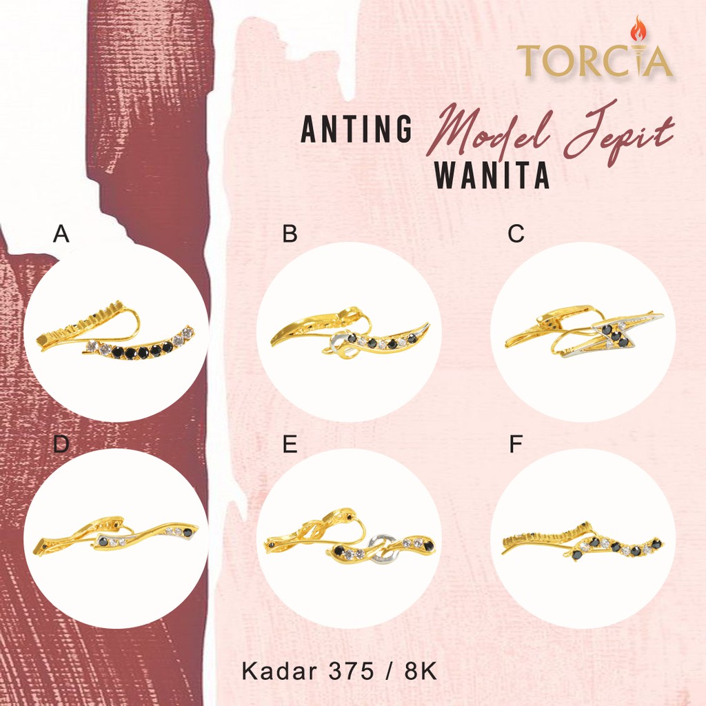 Anting Wanita Emas Asli Model Jepit Kadar 375 Torcia