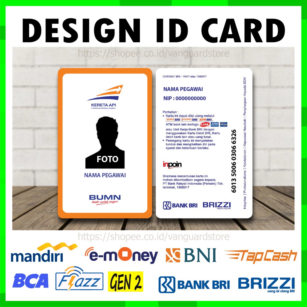 KARTU EMONEY ID CARD KAI KARTU ETOLL E MONEY MANDIRI FLAZZ BCA BRIZZI BRI TAPCASH BNI - 2 SISI