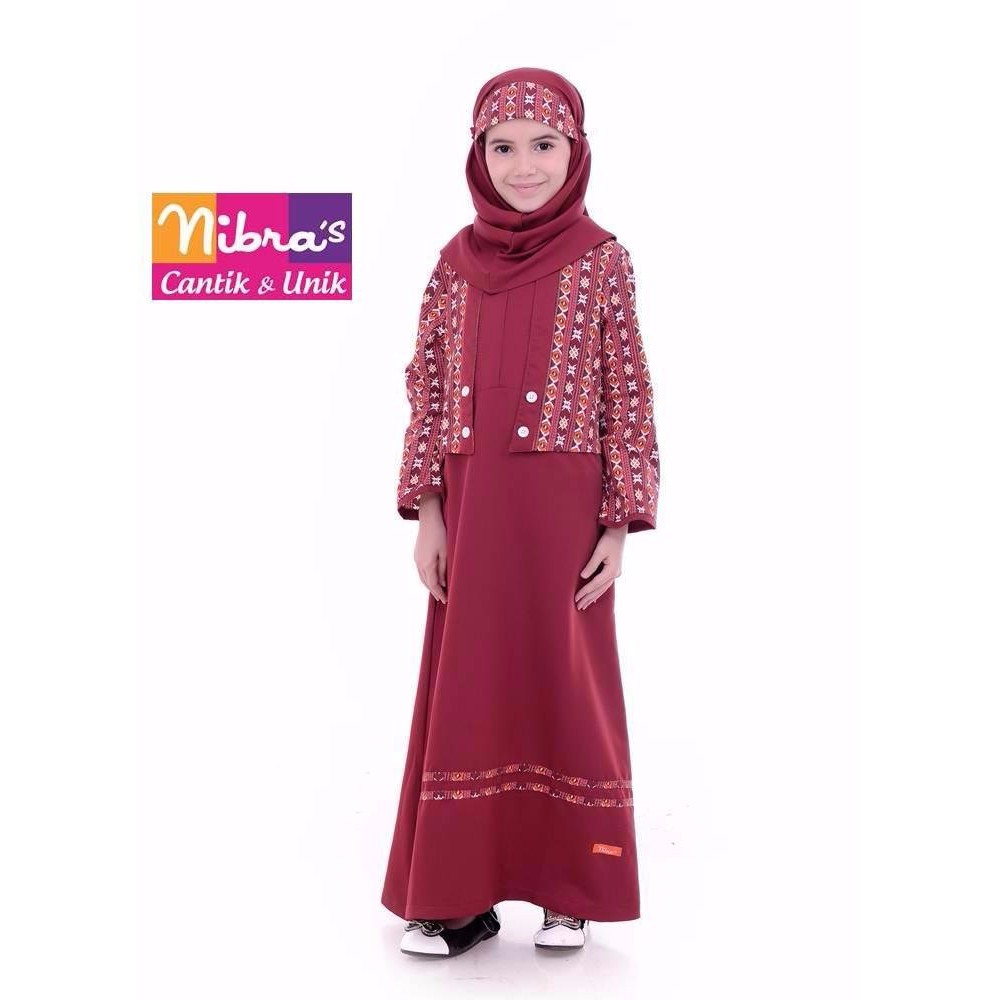 PROMO TERMURAH Baju Gamis Anak Perempuan Nibras NSAP 45 Marun Baju Gamis Anak