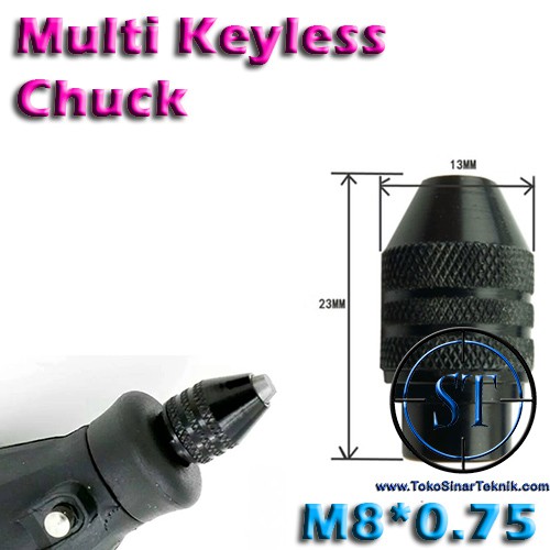 Chuck Multi Keyless M8x0.75 Tanpa Collet utk Mini Grinder Bor Dremel